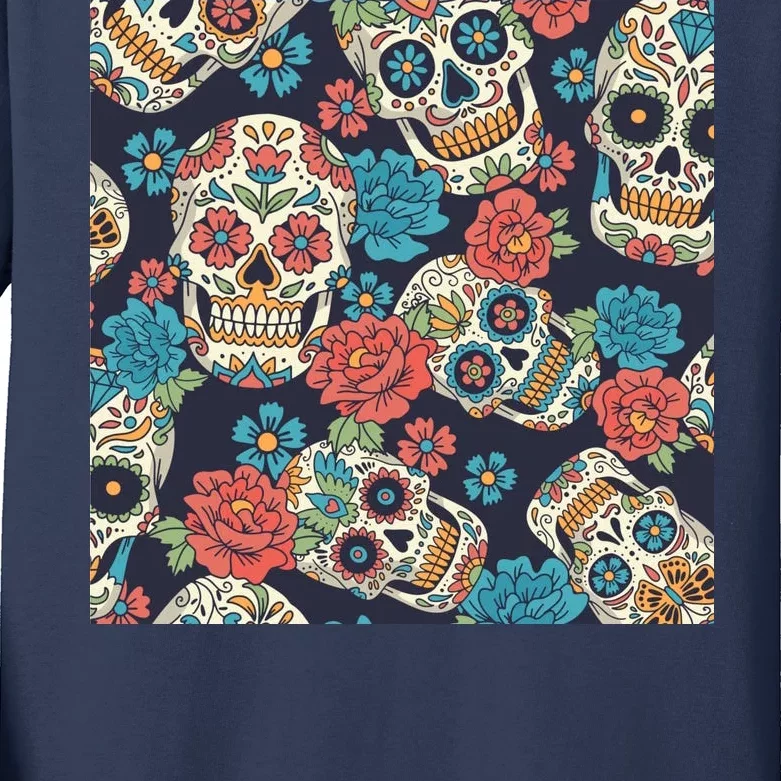 Sugar Skulls Mexican Kids Long Sleeve Shirt