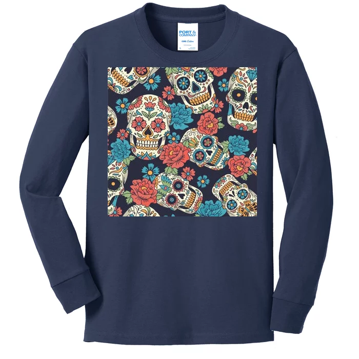 Sugar Skulls Mexican Kids Long Sleeve Shirt