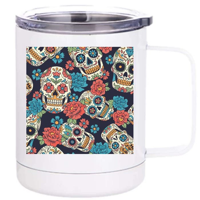 Sugar Skulls Mexican Front & Back 12oz Stainless Steel Tumbler Cup