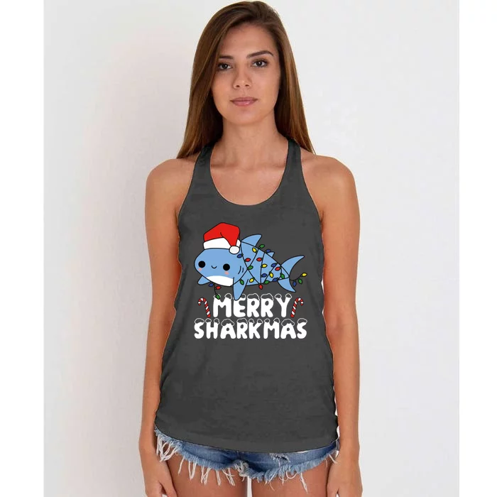 Santa Shark Merry Sharkmas Women's Knotted Racerback Tank