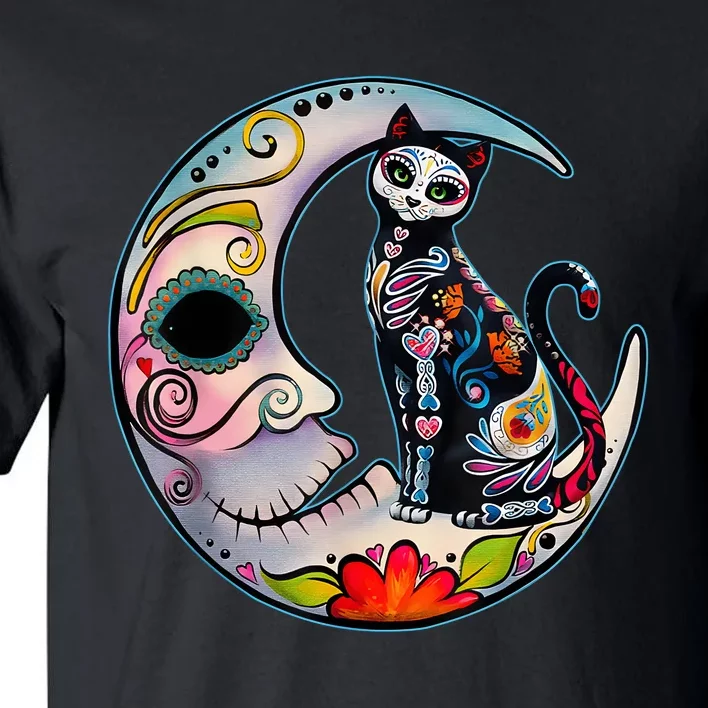 Sugar Skull Moon Cat Mexican Day Of Dead Dia De Los Muertos Tall T-Shirt