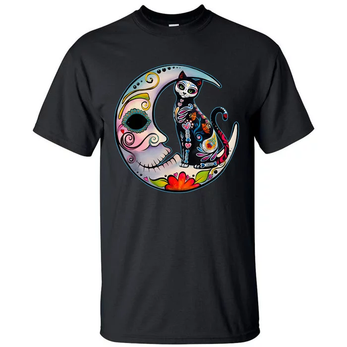 Sugar Skull Moon Cat Mexican Day Of Dead Dia De Los Muertos Tall T-Shirt