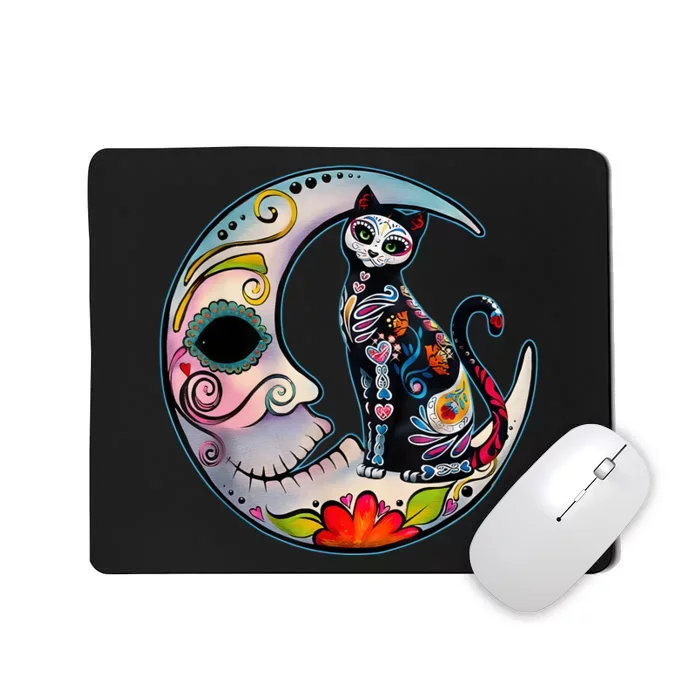 Sugar Skull Moon Cat Mexican Day Of Dead Dia De Los Muertos Mousepad