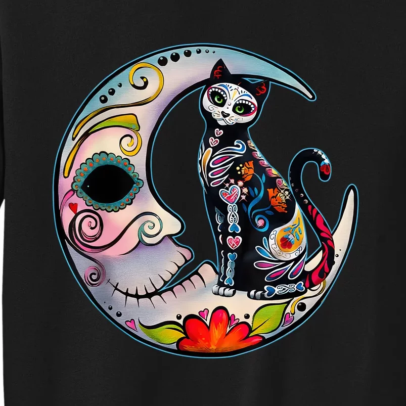 Sugar Skull Moon Cat Mexican Day Of Dead Dia De Los Muertos Tall Sweatshirt