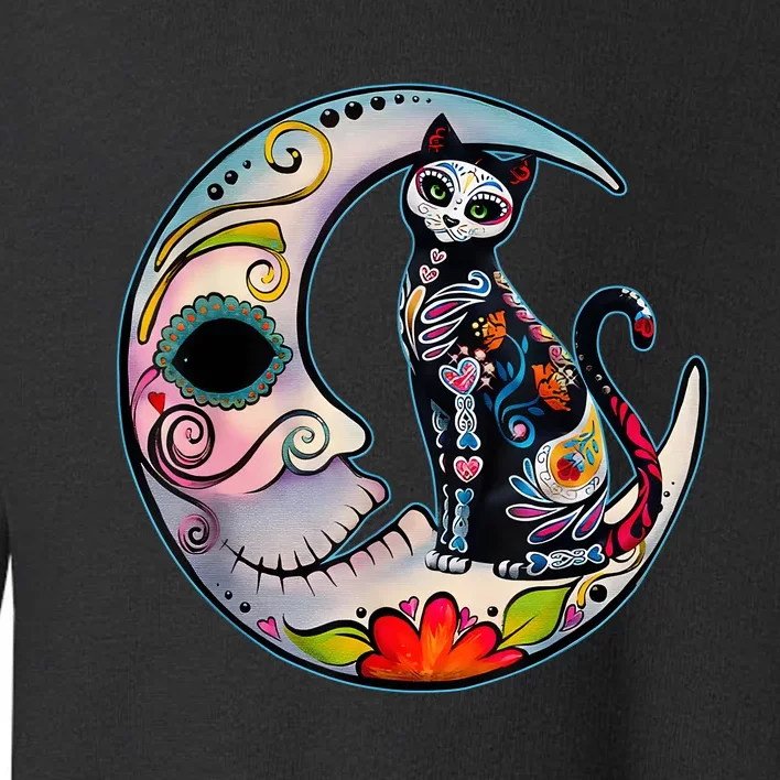 Sugar Skull Moon Cat Mexican Day Of Dead Dia De Los Muertos Toddler Sweatshirt