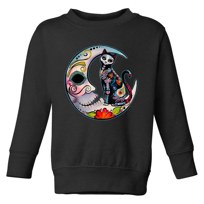 Sugar Skull Moon Cat Mexican Day Of Dead Dia De Los Muertos Toddler Sweatshirt