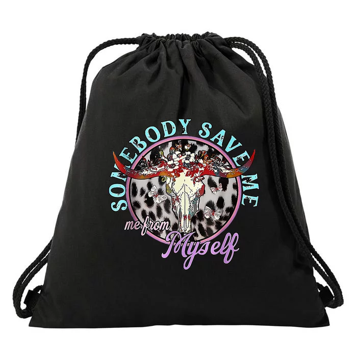 Somebody Save Me Country Music Retro Cow Tees Drawstring Bag