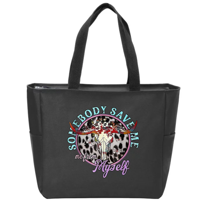 Somebody Save Me Country Music Retro Cow Tees Zip Tote Bag