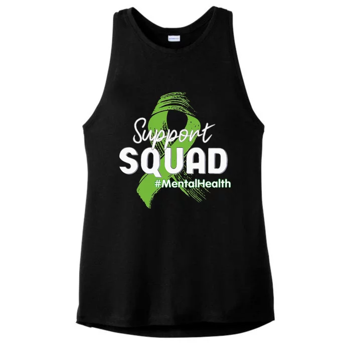 Support Squad Mental Health Awareness Lime Green Ribbon Ladies Tri-Blend Wicking Tank