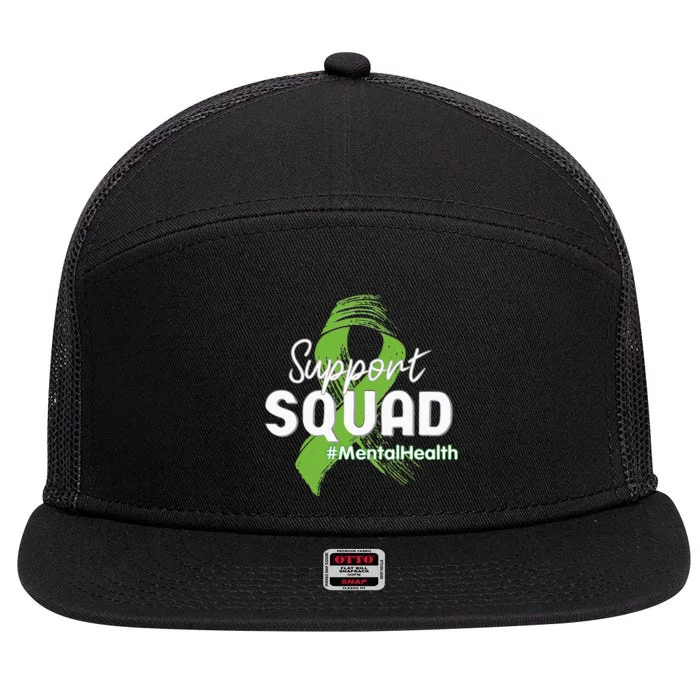 Support Squad Mental Health Awareness Lime Green Ribbon 7 Panel Mesh Trucker Snapback Hat