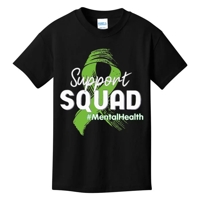 Support Squad Mental Health Awareness Lime Green Ribbon Kids T-Shirt