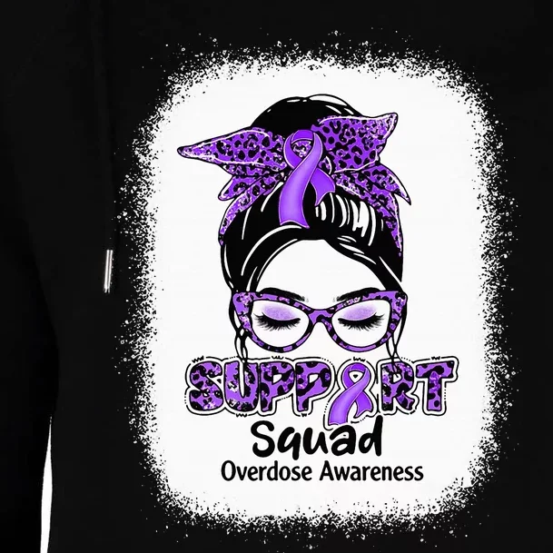 Support Squad Messy Bun Purple Ribbon Overdose Awareness Womens Funnel Neck Pullover Hood