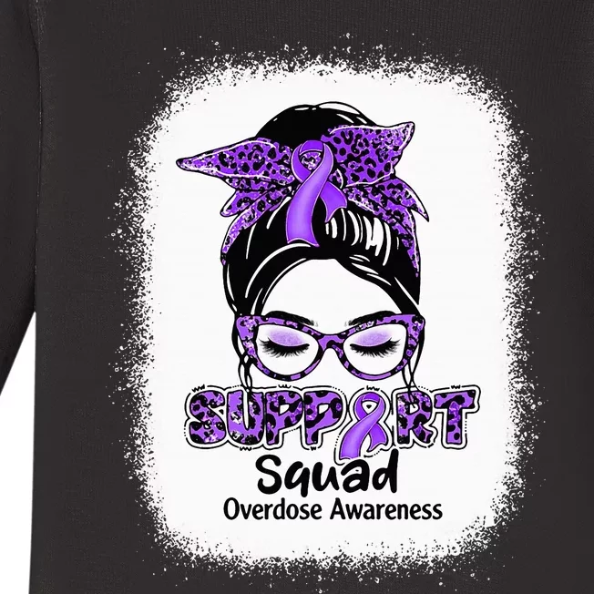 Support Squad Messy Bun Purple Ribbon Overdose Awareness Baby Long Sleeve Bodysuit