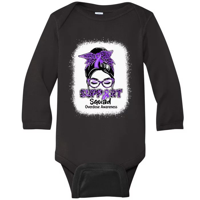 Support Squad Messy Bun Purple Ribbon Overdose Awareness Baby Long Sleeve Bodysuit