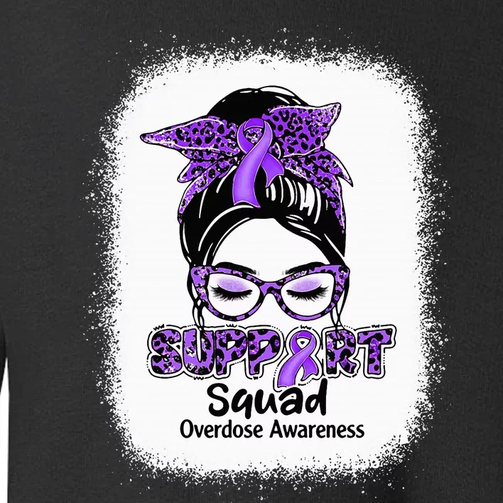 Support Squad Messy Bun Purple Ribbon Overdose Awareness Toddler Sweatshirt