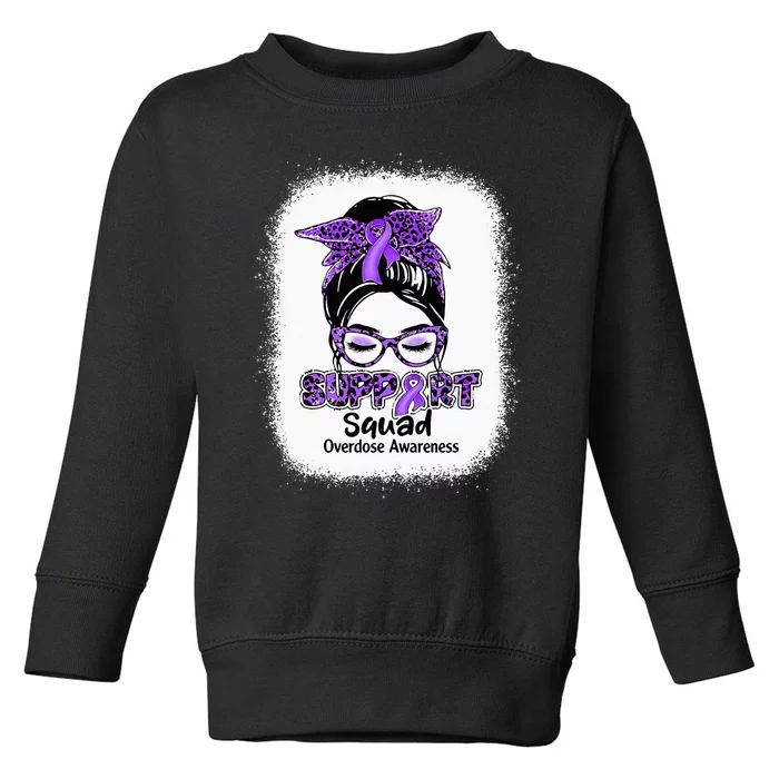 Support Squad Messy Bun Purple Ribbon Overdose Awareness Toddler Sweatshirt