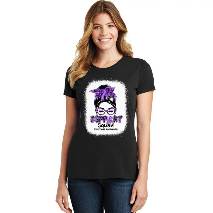 Support Squad Messy Bun Purple Ribbon Overdose Awareness Women's T-Shirt