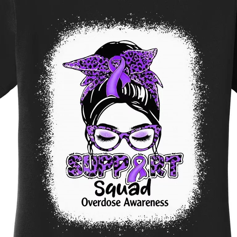 Support Squad Messy Bun Purple Ribbon Overdose Awareness Women's T-Shirt