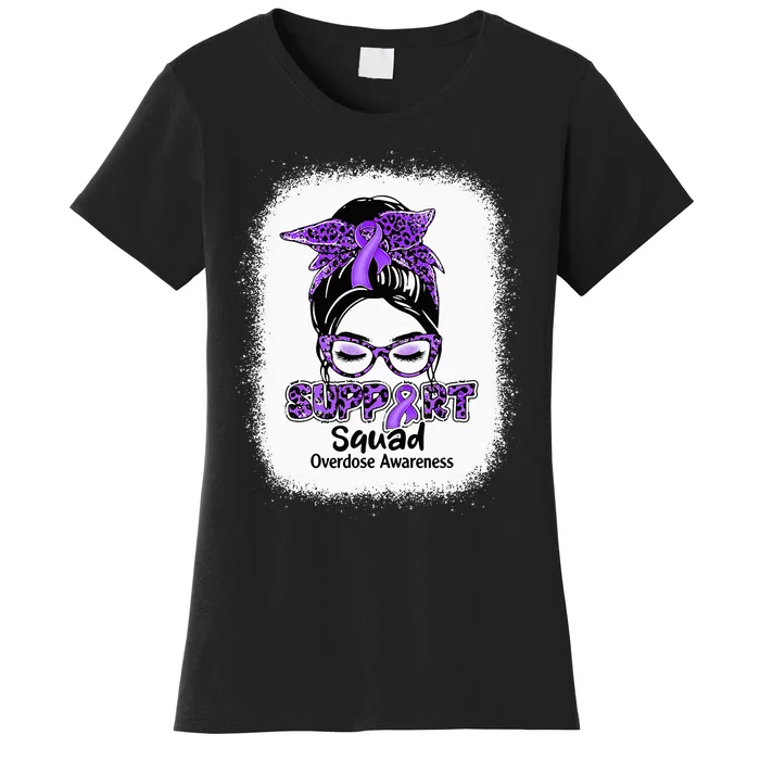 Support Squad Messy Bun Purple Ribbon Overdose Awareness Women's T-Shirt