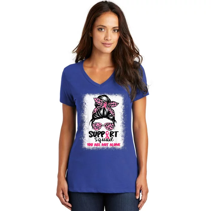 Support Squad Messy Bun Pink Warrior Breast Cancer Awareness Women's V-Neck T-Shirt