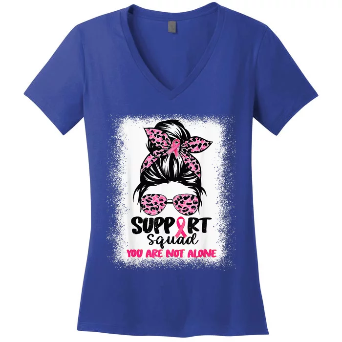 Support Squad Messy Bun Pink Warrior Breast Cancer Awareness Women's V-Neck T-Shirt