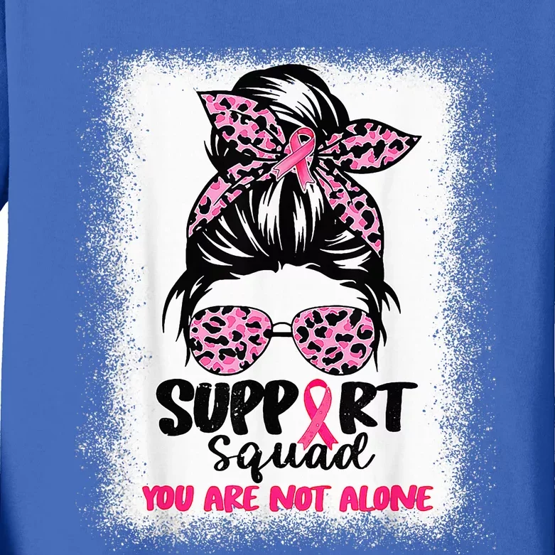 Support Squad Messy Bun Pink Warrior Breast Cancer Awareness Kids Long Sleeve Shirt