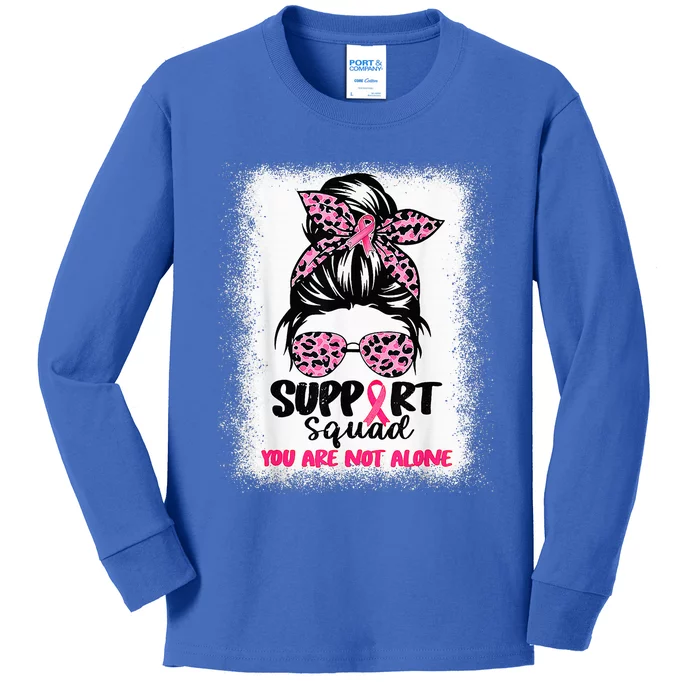 Support Squad Messy Bun Pink Warrior Breast Cancer Awareness Kids Long Sleeve Shirt