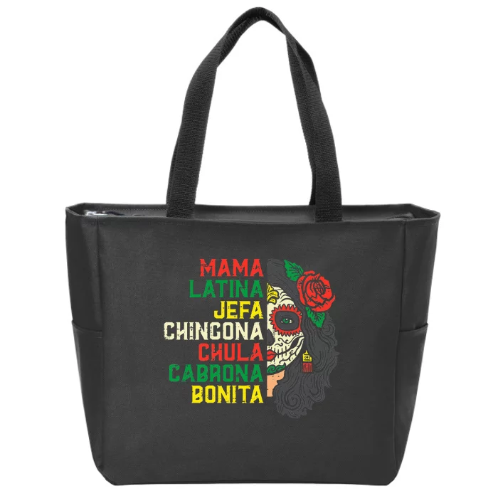 Sugar Skull Mama Latina Dia De Los Muertos Mexican Halloween Zip Tote Bag