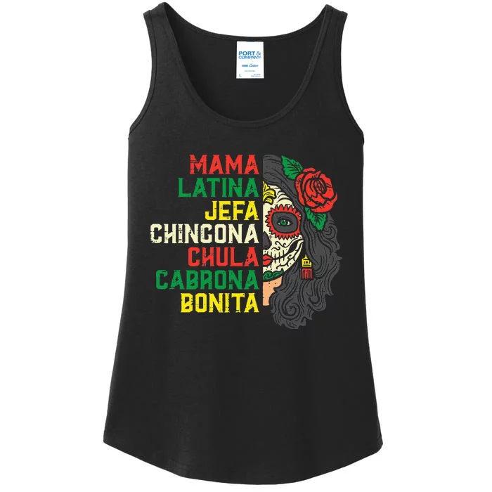 Sugar Skull Mama L.atina D.ia D.e Los M.uertos M.exican Halloween Ladies Essential Tank