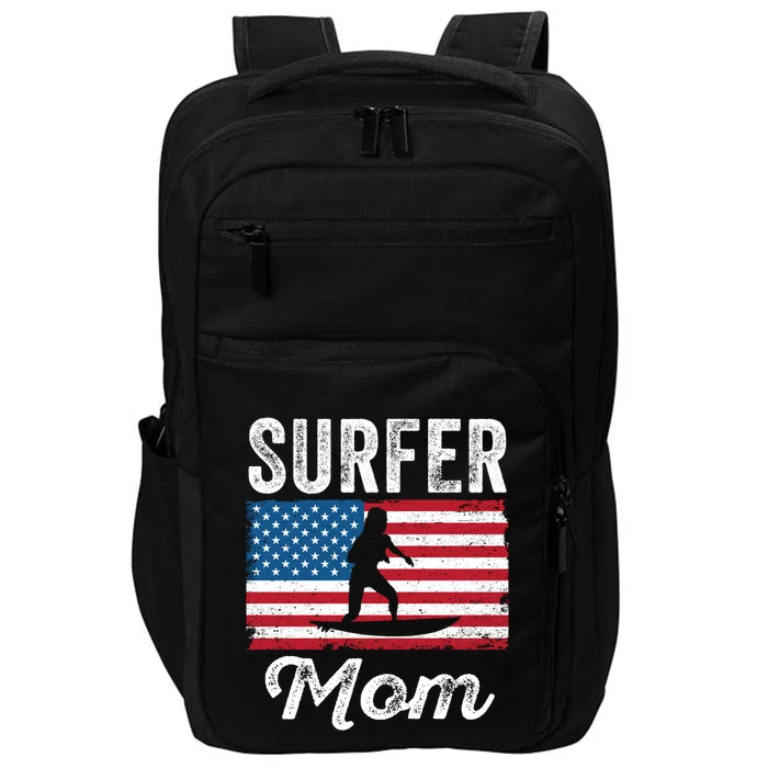 Surfer Surf Mom American Flag Funny Surfing Surfboard Cute Gift Impact Tech Backpack