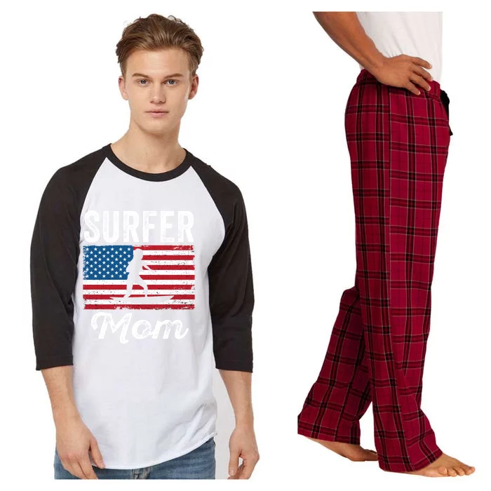 Surfer Surf Mom American Flag Funny Surfing Surfboard Cute Gift Raglan Sleeve Pajama Set