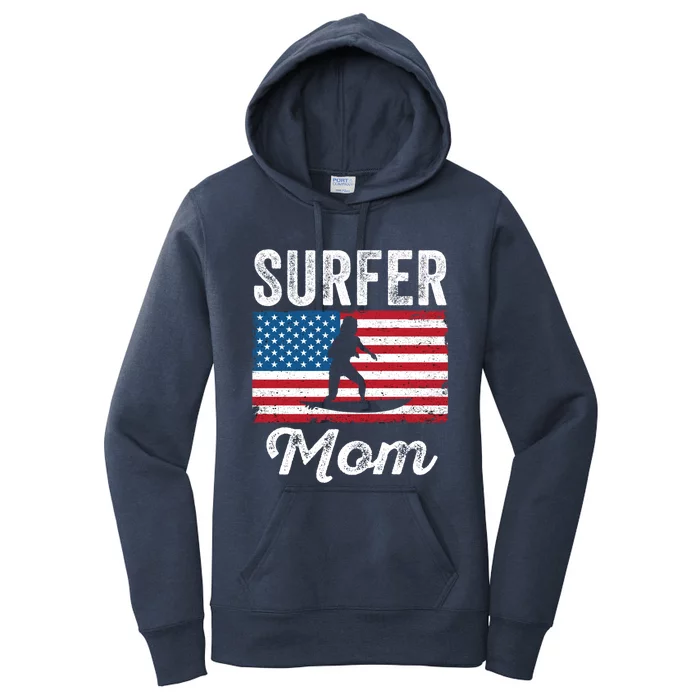 Surfer Surf Mom American Flag Funny Surfing Surfboard Cute Gift Women's Pullover Hoodie