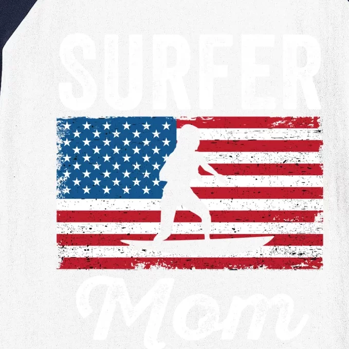 Surfer Surf Mom American Flag Funny Surfing Surfboard Cute Gift Baseball Sleeve Shirt