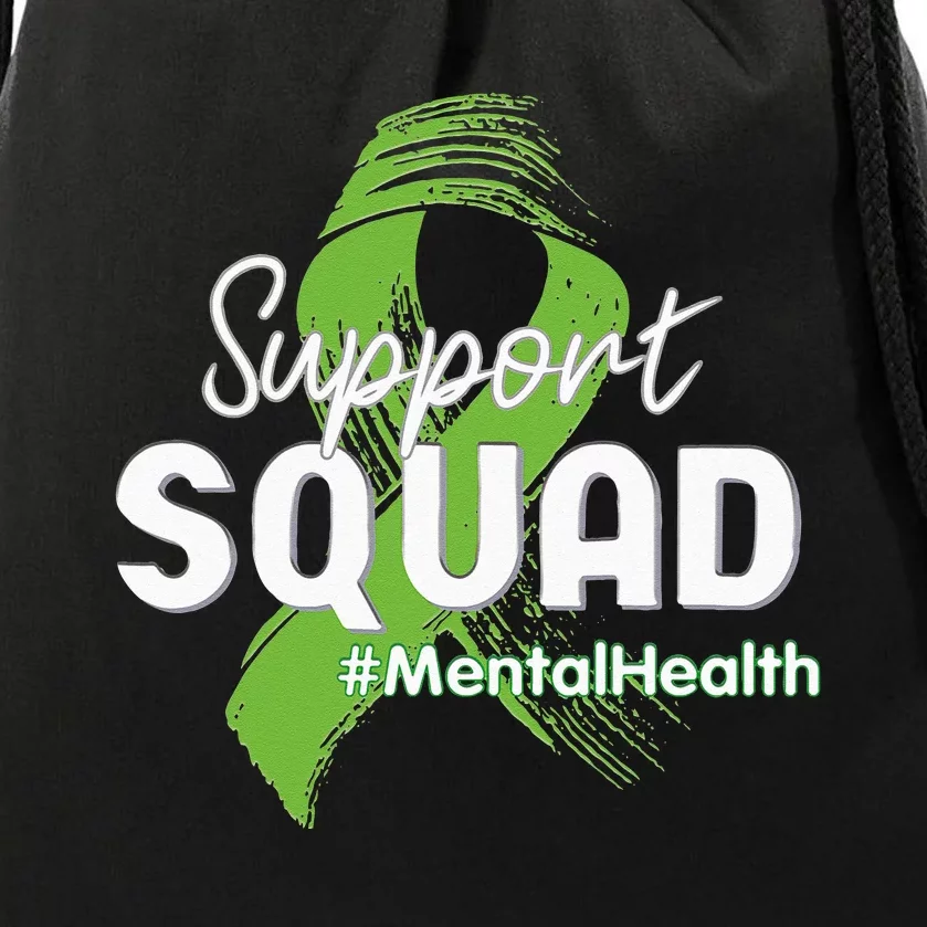 Support Squad Mental Health Awareness Lime Green Ribbon Drawstring Bag