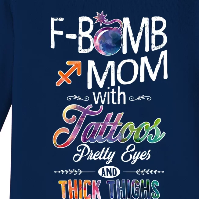 Sagittarius Sign Mom With Tattoos Pretty Eyes Thick Thighs Gift Baby Long Sleeve Bodysuit