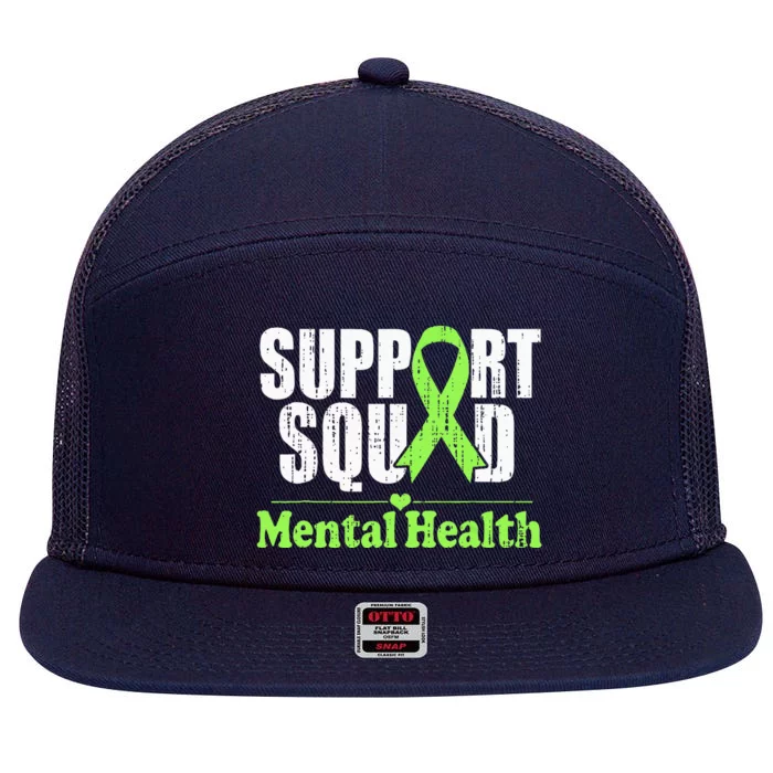 Support Squad Mental Health Awareness Lime Green Ribbon 7 Panel Mesh Trucker Snapback Hat