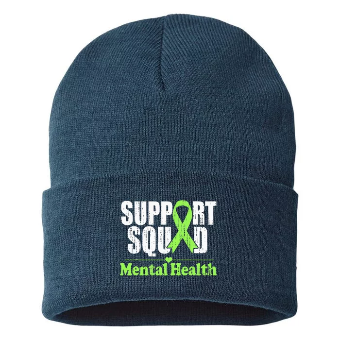 Support Squad Mental Health Awareness Lime Green Ribbon Sustainable Knit Beanie