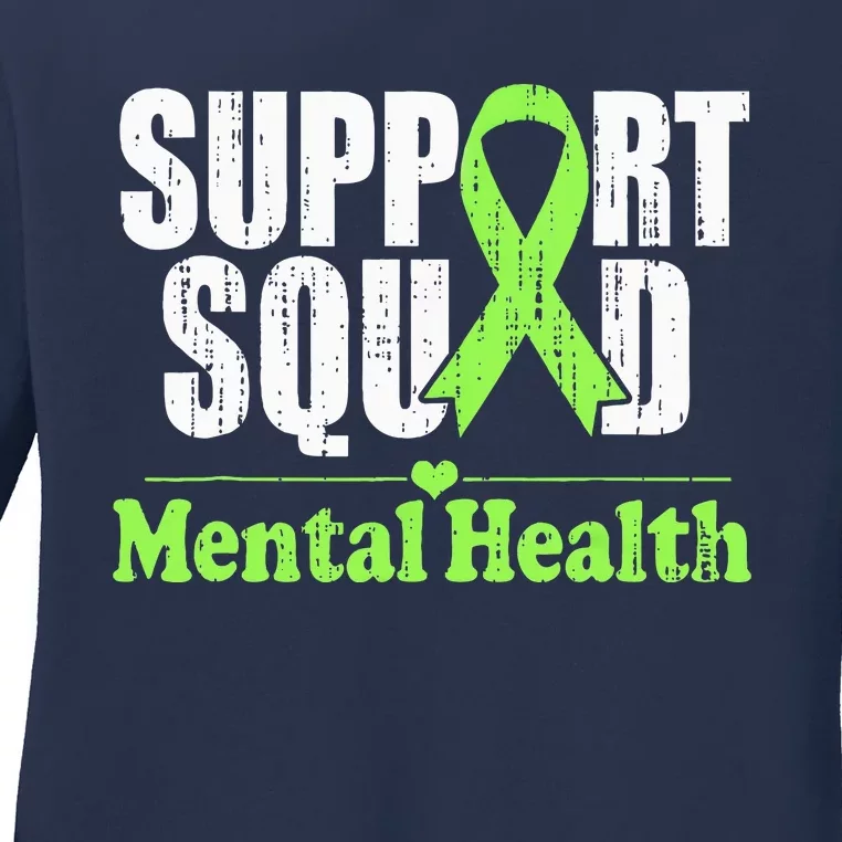 Support Squad Mental Health Awareness Lime Green Ribbon Ladies Long Sleeve Shirt