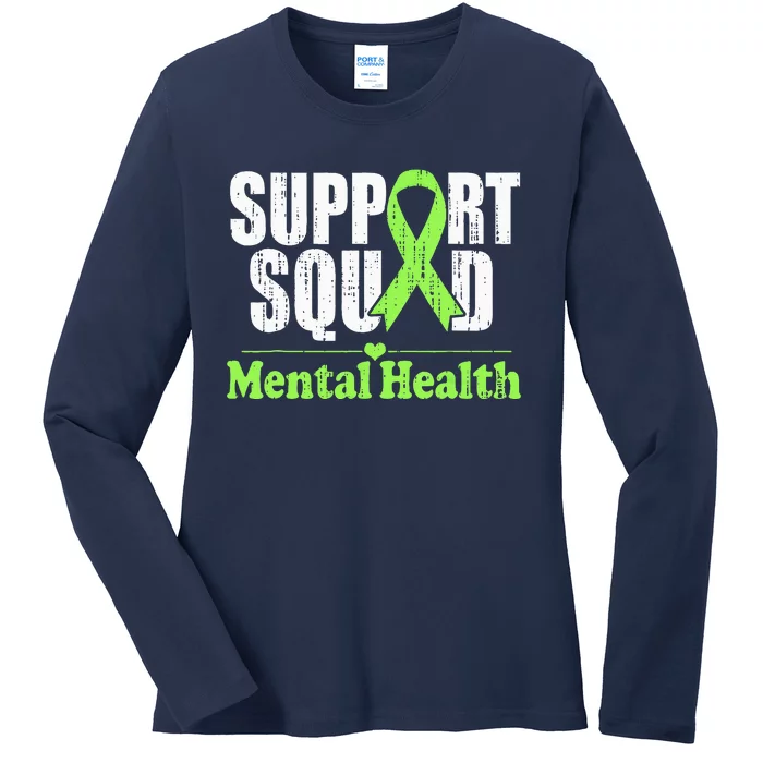 Support Squad Mental Health Awareness Lime Green Ribbon Ladies Long Sleeve Shirt