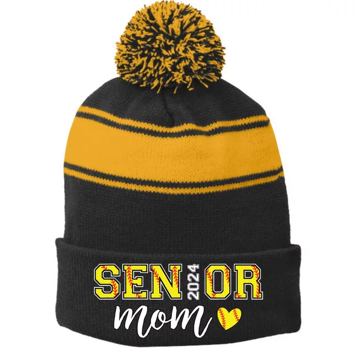 Senior Softball Mom Shirts Class Of 2024 Senior Mama Stripe Pom Pom Beanie