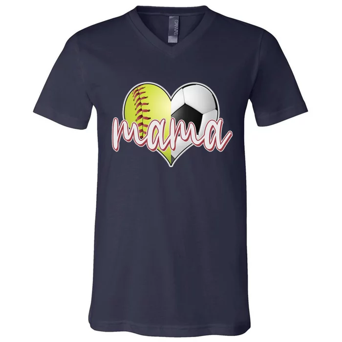 Softball Soccer Mama Sports Fan V-Neck T-Shirt