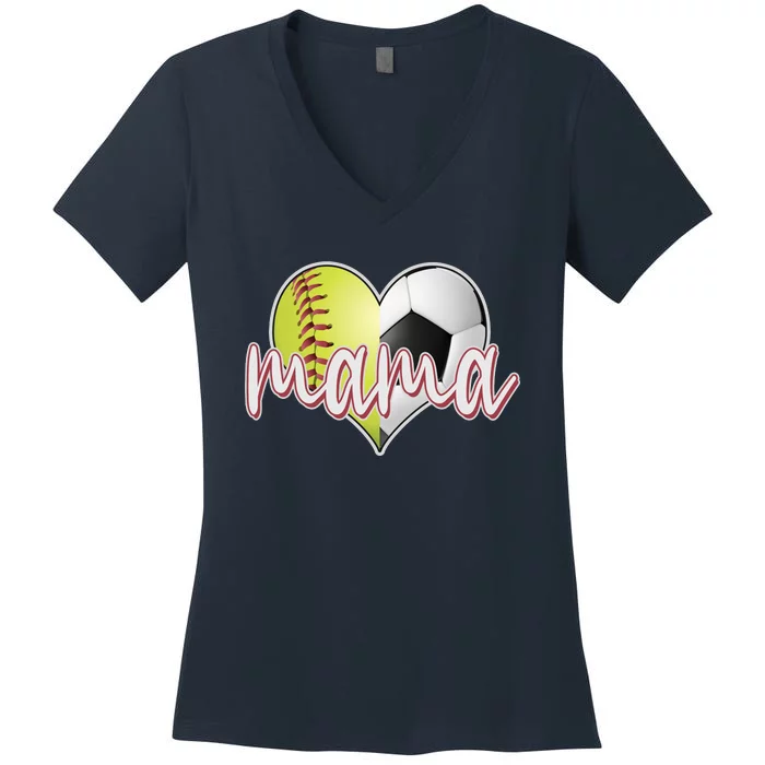 Softball Soccer Mama Sports Fan Women's V-Neck T-Shirt