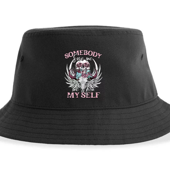 Somebody Save Me From Myself Floral Skull Sustainable Bucket Hat