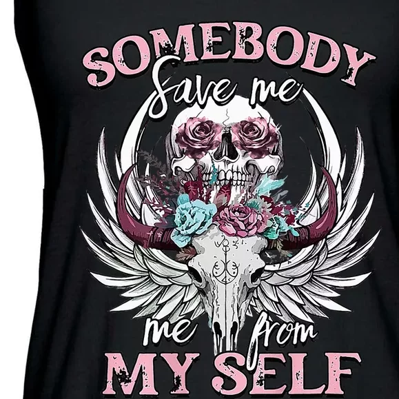 Somebody Save Me From Myself Floral Skull Ladies Essential Flowy Tank