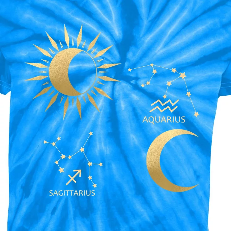 Sagittarius Sunaquarius Moon Zodiac Gift Kids Tie-Dye T-Shirt