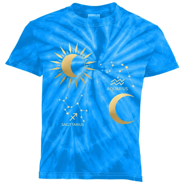 Sagittarius Sunaquarius Moon Zodiac Gift Kids Tie-Dye T-Shirt