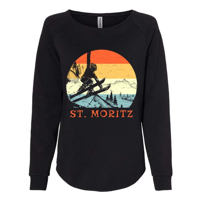 Ski St Moritz Switzerland Vintage Snow Skiing Vacation Gift Womens California Wash Sweatshirt