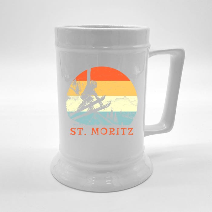 Ski St Moritz Switzerland Vintage Snow Skiing Vacation Gift Front & Back Beer Stein