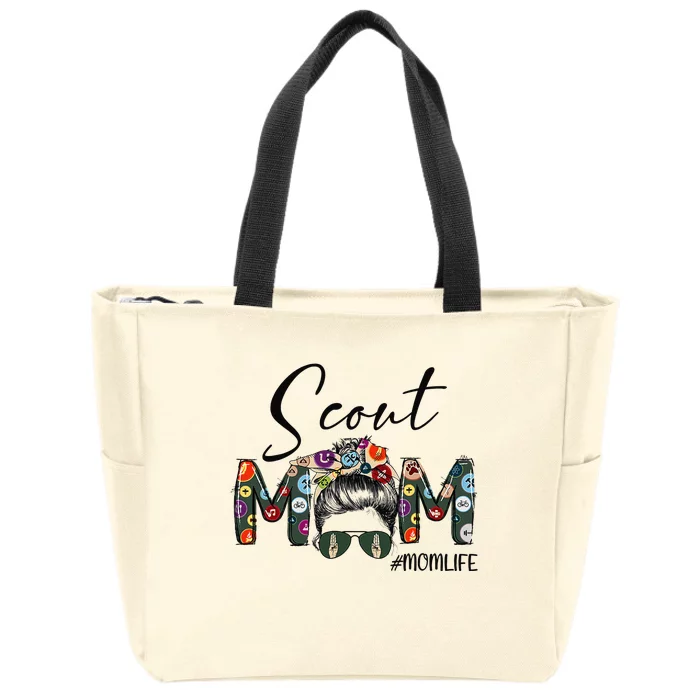 Scouting Scout Mom Life Messy Bun Hair Mother's Day Zip Tote Bag