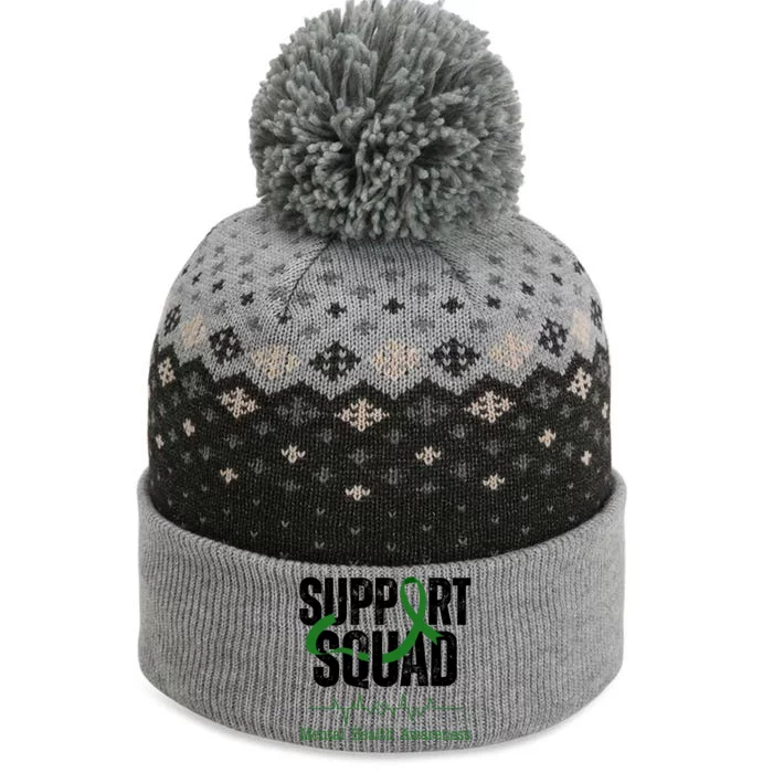 Support Squad Mental Health Awareness Heartbeat Ribbon The Baniff Cuffed Pom Beanie